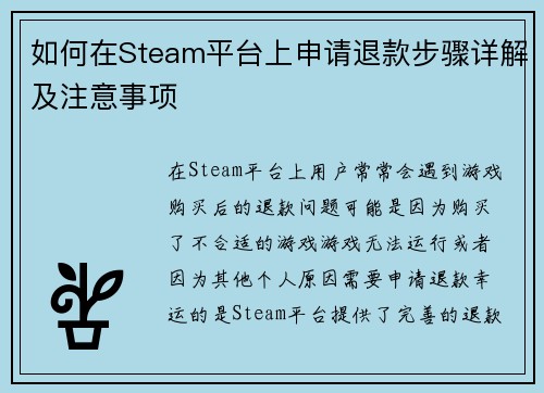 如何在Steam平台上申请退款步骤详解及注意事项